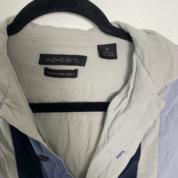 Striped Button Pin Bowling Vintage Modern Trendy Hip Artsy Art Silk Blouse Top - Picture 3 of 5